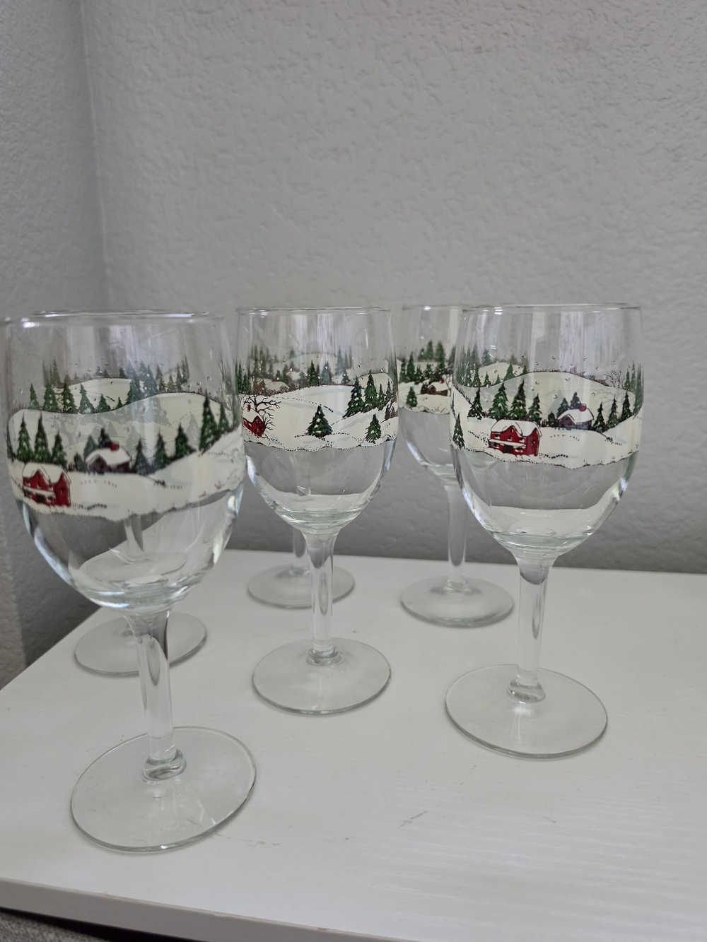 Libbey Festive Winter Village Goblets in Clear with Red & Green